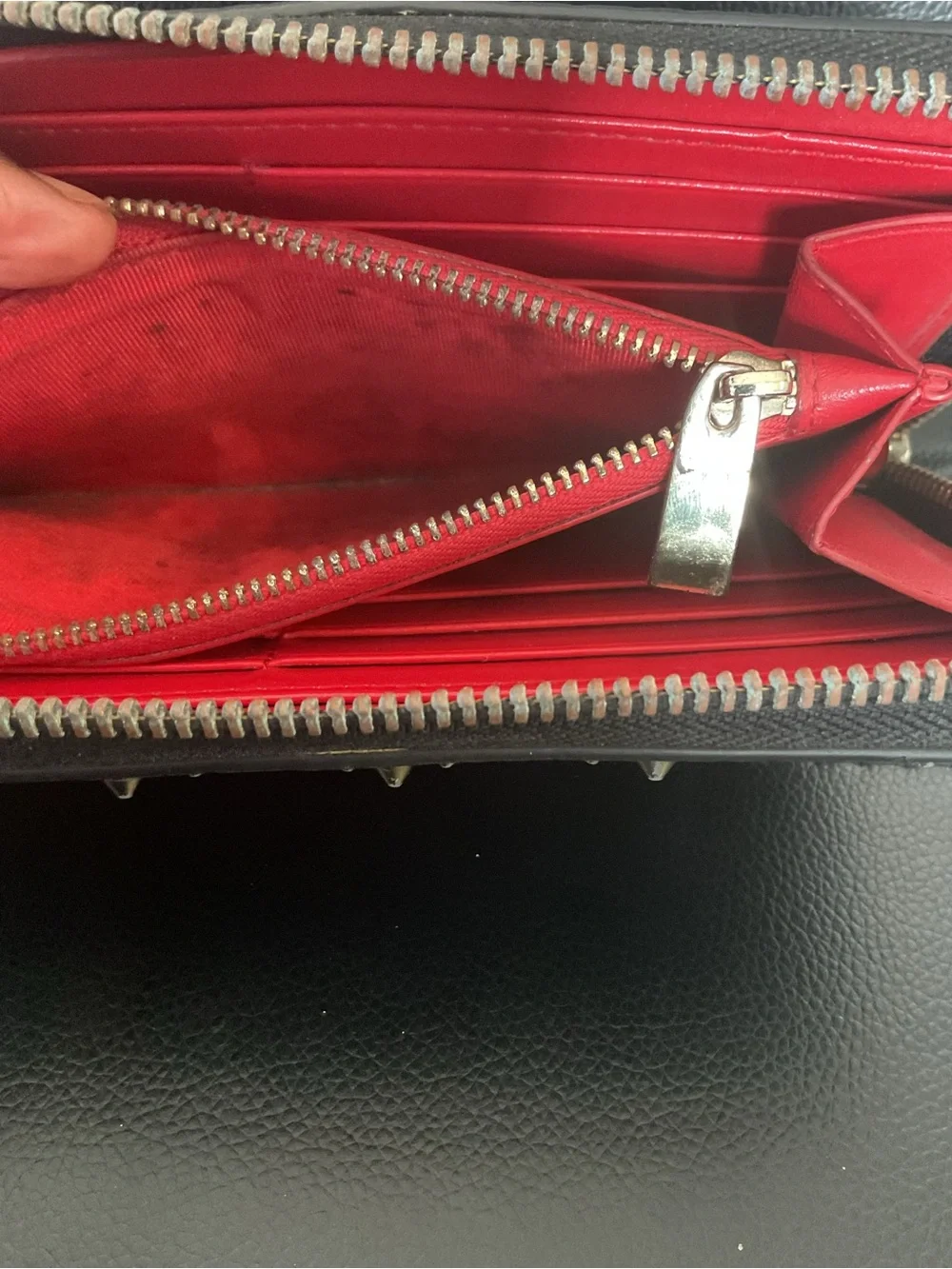Christian Louboutin Black Studded Zip-Around Wallet with Red Logo Accents - Picture 5 of 7